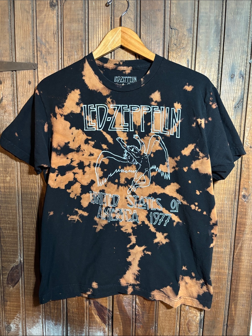 Led Zeppelin Black & Orange Tie-Dye Tour Graphic T-Shirt